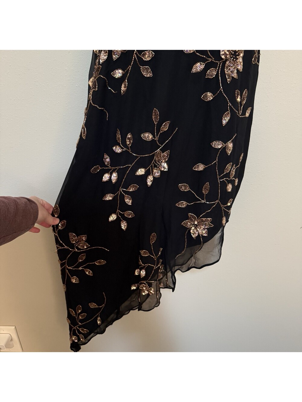 Rare Cache Floral Black Beaded Cache Assumetrical Silk Dress Size Small - Picture 2 of 7